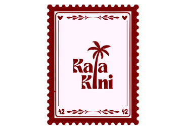 Kaia Kini logo on a vintage-style postage stamp with burgundy border details